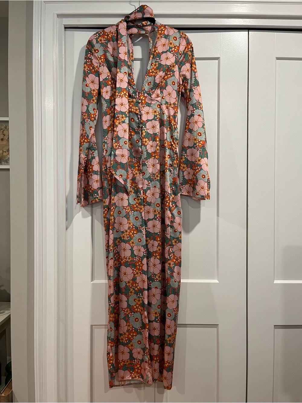ASOS 70s Pink Floral Boot Cut Jumpsuit